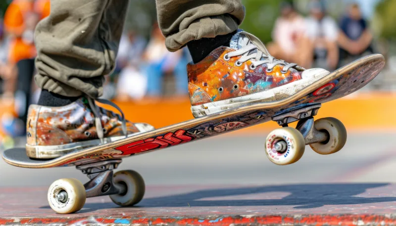 chłopiec robi triki na deskorolce klasycznej