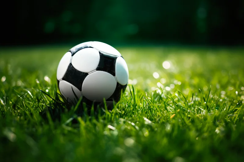 piłka do gry w piłkę nożną leżąca w zielonej trawie