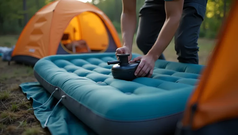 Materac dmuchany i mata samopompująca jako akcesoria turystyczne, które zapewniają wygodny sen podczas biwaku i wyprawy w plenerze