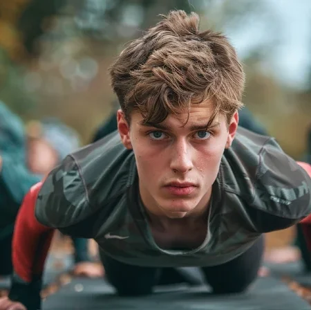 grupa młodych ludzi trenuje fitness na świeżym powietrzu