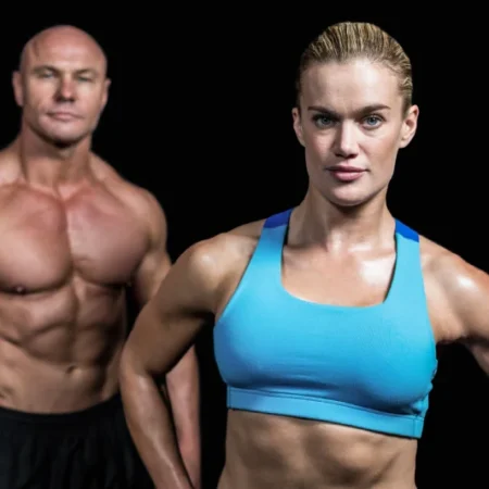 Para po treningu siłowym w domu prezentuje mięśnie