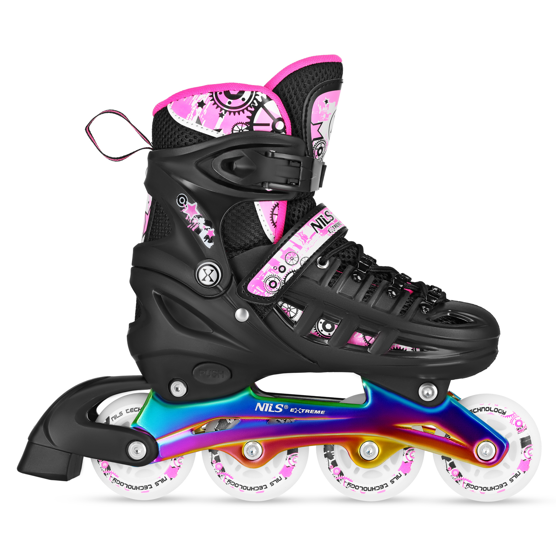 4w1 ŁYŻWOROLKI LED RÓŻOWE Z WYM. PŁOZĄ HOKEJOWĄ RAINBOW ROZM. S(31-34) NILS EXTREME - obrazek 5